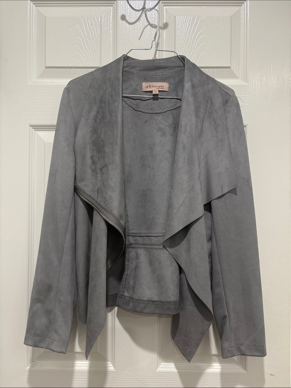Philosophy Gray Draped Open-Front Suede-Look Jacket